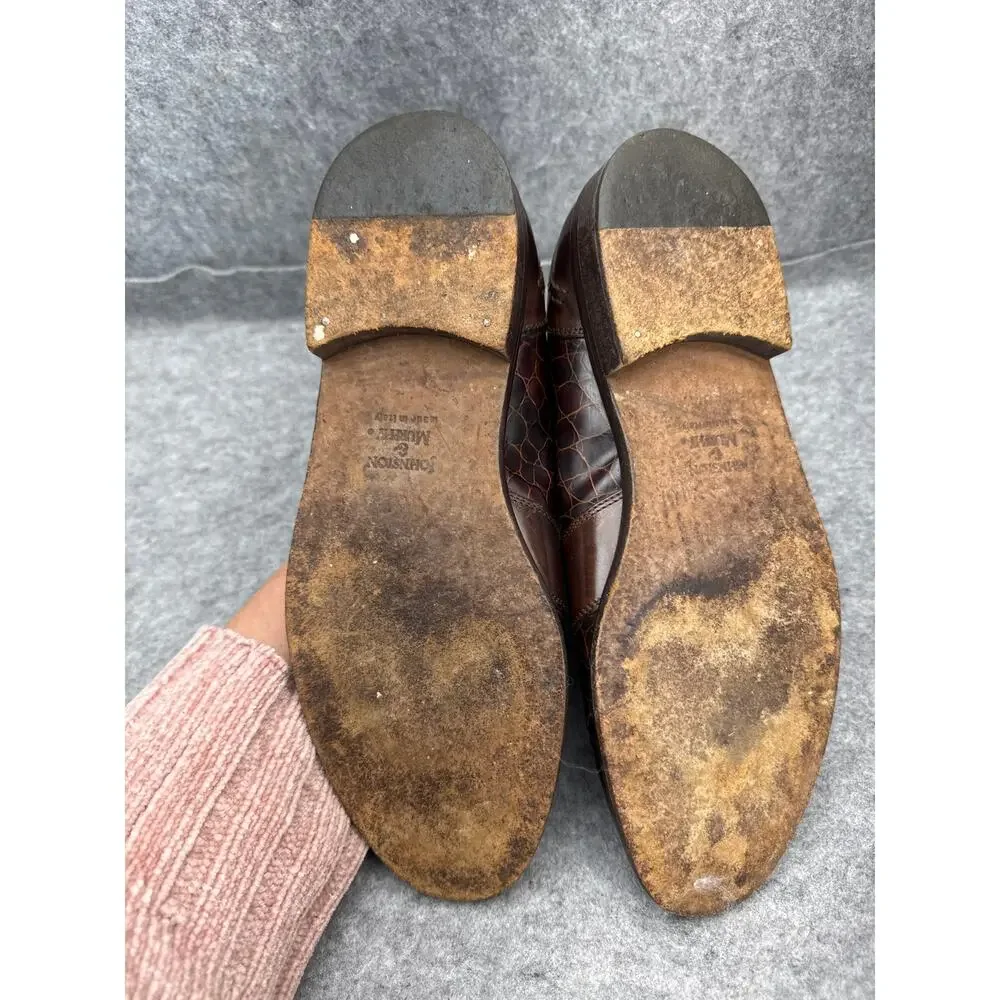 Johnston & Murphy Vintage Cellini Brown Italy Leather Croc Tassel Loafer Men 8.5